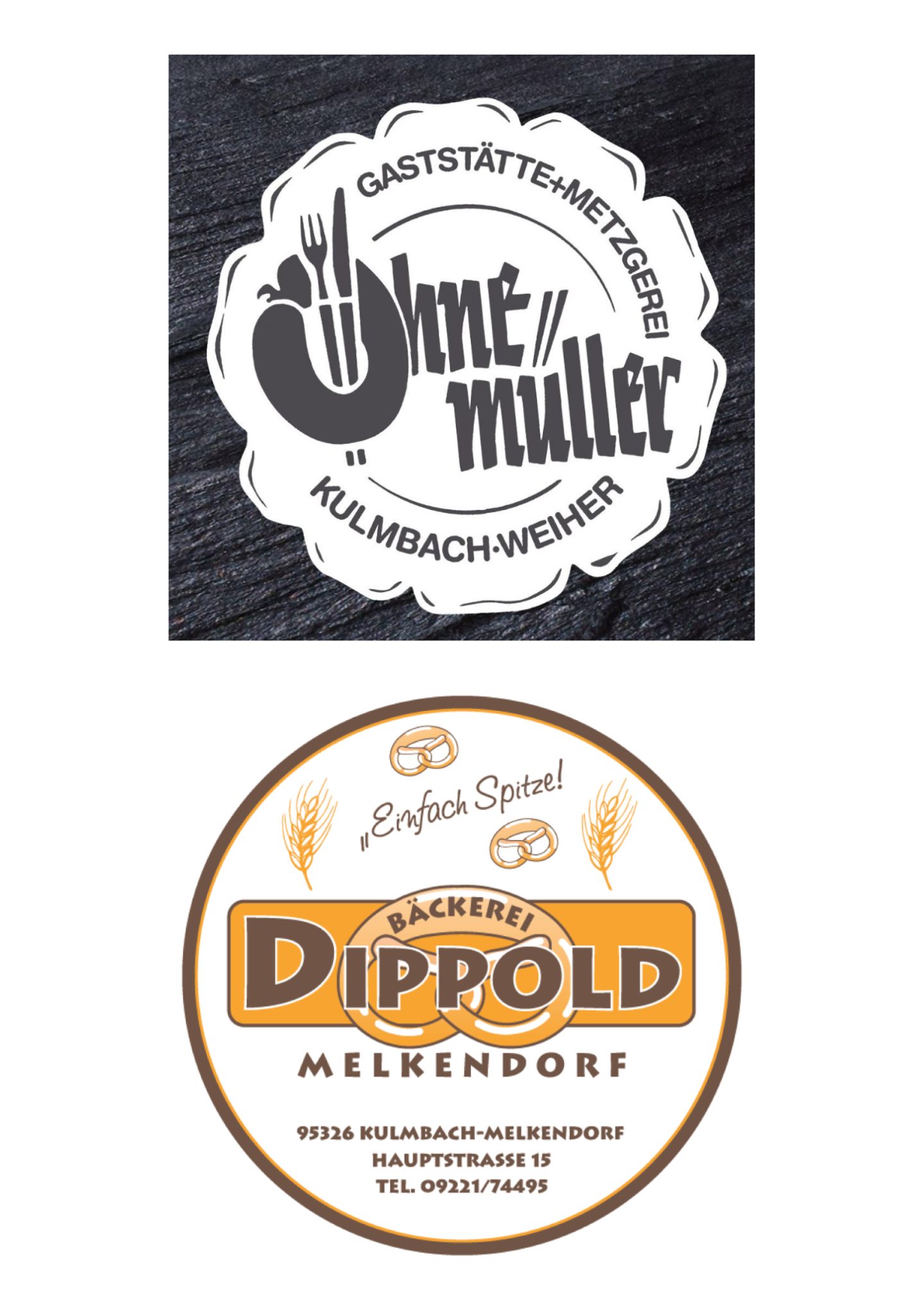 Anzeige: Gaststätte und Metzgerei Ohne-Müller, Kulmbach-Weiher, und Bäckerei Dippold, Melkendorf