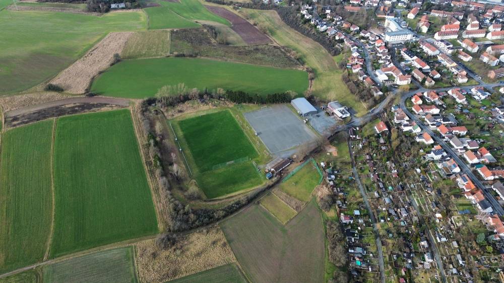Drohnenaufnahme der Hans-Rausch-Sportanlage im Katzbachtal 2025