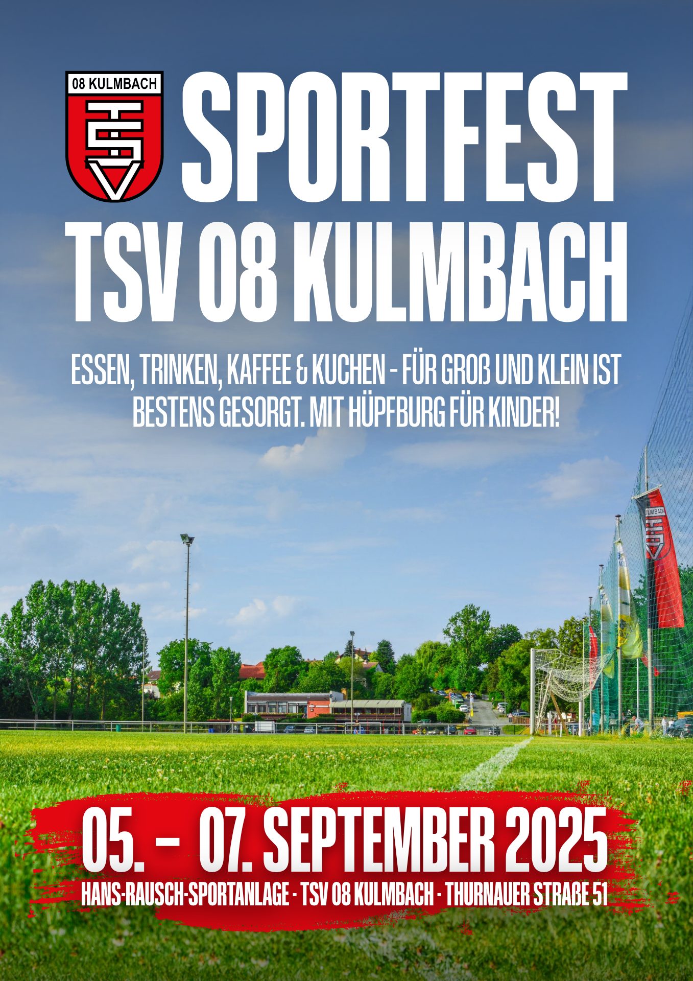 Flyer zum Sportfest 2025 mit dem Termin 5. bis 7. September und unserer Sportanlage
